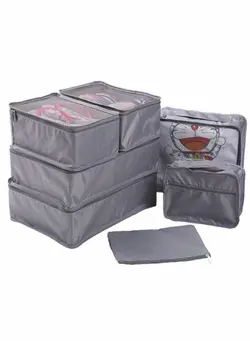 چمدان و ساک مسافرتی ست چمدان Packing Cubes for Travel, 7 Set Luggage Organizers with Shoe Bag, Clothes Bag, Electronics Bag, Cosmetics Bag, Made with Wearable Waterproof Fabric, Packing Organizers for Travel Accessories (Gray) 