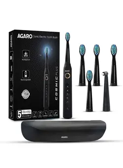 مسواک مسواک برقی cosmic plus agaro Sonic Electric Tooth Brush For Adults With 5 Modes 5 Brush Heads 1 Interdental Head Carry Case & Rechargeable With 4 Hours Charge Lasting Up To 25 Days Power Toothbrush Black 