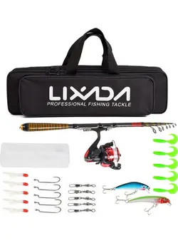 ماهیگیری چوب ماهیگیری Lixada Carbon Fiber Telescopic Fishing Rod and Reel Combo Full Kit  T27092-4T-240 49*9*14.5cm 