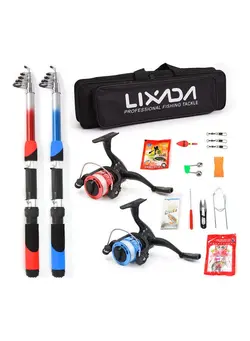 ماهیگیری چوب ماهیگیری Lixada Fishing Rod Reel Combo Full Kit with 2PCS 2.1m Telescopic Fishing Rods 2PCS Spinning Reels 49*9*14.5cm 