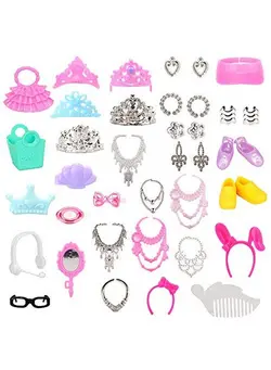 عروسک و لوازم  جانبی اکسسوری عروسک 40 Pcs Doll Accessory Bags Crown Necklace Comb For 11.5 Inch Doll Xmas Gift 