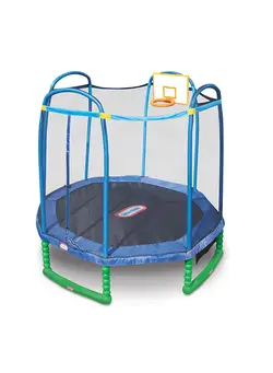 بازی‌های فضای باز و تجهیزات پارک ترامپولین 10Ft Sports Trampoline With Basket Ball Hoop 137.1x340x159.7cm 