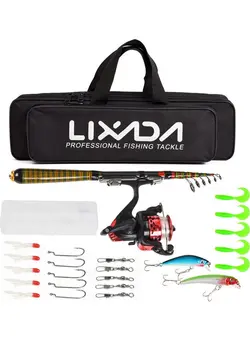 ماهیگیری چوب ماهیگیری Lixada Carbon Fiber Telescopic Fishing Rod and Reel Combo Full Kit  T27092-4T-210 49*9*14.5cm 