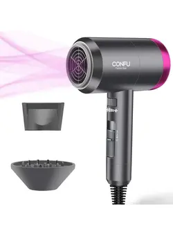 لوازم و مواد فرم‌دهی مو سشوار Ionic Hair Dryer Confu 1600W Portable Lightweight Blow Dryer Fast Drying Negative Ion Hairdryer Blowdryer 3 Heat Settings & Infinity Speed With Diffuser And Concentrator Nozzle For Home & Travel 