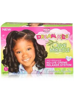 لوازم و مواد فرم‌دهی مو حجم دهنده و بافت Dream Kids Olive Miracle Relaxer Regular - Contains Olive Oil, Helps Strengthen & Protect Hair, 1 Kit 