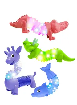 گجت، فیجت و سرگرمی پاپ ایت Glow Animal Toy Bendable Pop Tubes Fidget Toy Funny Light Up Dinosaur Crocodile Giraffe Dolphin Set Stress Relief for Boys Girls Autism Kids 4PCS 