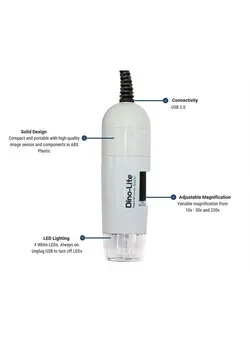 دوربین فیلم‌برداری و عکاسی تلسکوپ و میکروسکوپ USB Digital Microscope AM2111-0.3MP, 10x - 50x, 230x Optical Magnification, 4 LEDs 