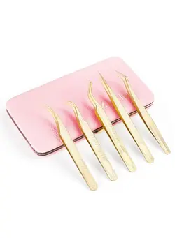 آرایشی صورت سایر 5 PCS Lash Extension Tweezers Set, Stainless Steel Professional Eyelash Extension Tweezers for Volume, Isolation and Classic Lashes 