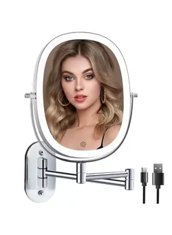 زیبایی و آرایش سایر Rechargeable Lighted Wall Mounted Makeup Mirror, Double Sided 1X/7X Magnifying Mirror, 3 Lighting Option Dimmable, Extension Foldable Arm, Oval Frame Wall Mounted Mirror for Bathroom 