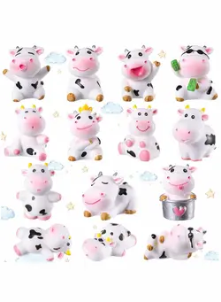 عروسک و لوازم  جانبی اکسسوری عروسک Cute Cow Animal Decoration, Mini Cartoon Doll Resin Toy, Ornament for Cake Garden Party Home Miniature Moss Landscape, DIY Craft Accessories (14pcs) 