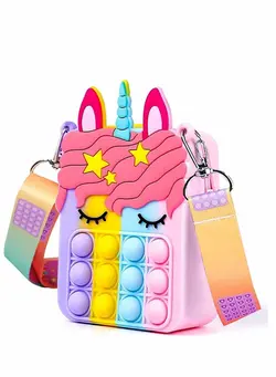 گجت، فیجت و سرگرمی پاپ ایت Colorful Unicorn Shoulder Bag Fidget Toys Pop-in-It Crossbody Handbag for Women Girls Push Bubble Sensory Pop Toy Bag, Silicone Small Purse Relieve Stress Relief 