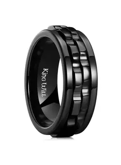 گجت، فیجت و سرگرمی اسپینر Mens Boys Black Gear Spinner Rings Stainless Steel Fidgets Two Black Gear Fidget Ring Anxiety Ring For Men Women Toy Stress Free Cool Wedding Band 10 