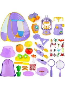 بازی‌های فضای باز و تجهیزات پارک چادر و تونل بازی Kids Camping Tent Set Toys Mibote 45Pcs Pop Up Play Tent With Camping Gear Indoor Outdoor Pretend Play Set For Toddler Boys Girls Including Telescope 