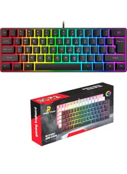 لوازم جانبی کیبرد گیمینگ Rock Pow 60% Wired Gaming Keyboard, RGB Backlit Ultra-Compact Mini Keyboard, Waterproof Small Compact 61 Keys Keyboard for PC/Mac Gamer, Typist, Travel, Easy to Carry on Business Trip Black 