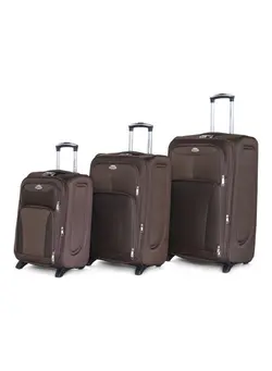 3 Piece Softside Luggage Trolley Set Brown 