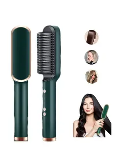 اتو مو فر کننده 2023 New Negative Ion Hair Straightener Styling Comb With 5 Temp, 2 In 1 Hair Straightener Brush And Curler, Portable Electric Straightening Comb Heated Hair Brush 10s Fast Heating Anti-Scald (Green) 