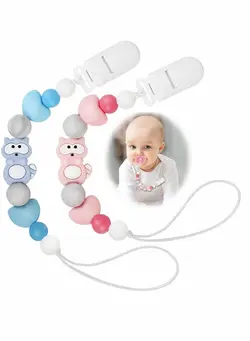 تغذیه و نگهداری کودک پستانک Pacifier Clips Straps 2 Pieces DIY Baby Chewable Safety Teether Chains Anti-Drop Cartoon for Toddler Kids Children 