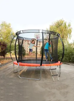 بازی‌های فضای باز و تجهیزات پارک ترامپولین Outdoor Round 12ft Bungee Trampoline With Basketball Hoop 