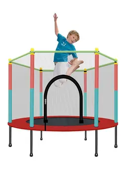 بازی‌های فضای باز و تجهیزات پارک ترامپولین Children's Round Trampoline Family Game Small Bouncing Bed Household Jumping Protective Wire Mesh 