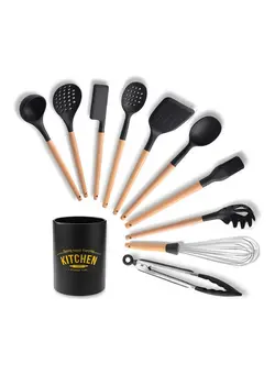قاشق و چنگال ست قاشق و چنگال 10-Piece Kitchen Utensil Set Black/Beige/Silver 35 x 11.50 x 11.50cm 