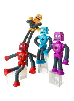 گجت، فیجت و سرگرمی اسپینر 4 Pieces Led Telescopic Suction Cup Robot Toy Shape Changing Telescopic Tube Fidget Toys Pop Tubes Fidget Tubes Sensory Toys For Girls Boys (Robot) 