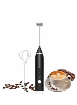قهوه‌ساز و فوم‌ساز شیر فوم‌ساز شیر Milk Frother Coffee Electric Whisk with USB Rechargeable Three-Speed Force Adjustment Bubbler 2 in 1 Perfect for Latte Cappuccino 