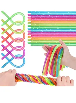 گجت، فیجت و سرگرمی پاپ ایت Colorful Noodle Stretchy String Fidget Toys Elastic Strings for Birthday Party Treasure Box Classroom Rewards Carnival Prizes Colour Random, 24 Pcs 