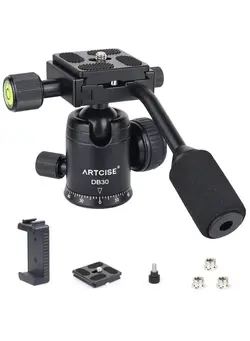 لوازم جانبی فیلم‌برداری و عکاسی سایر Ball Head With Handle All Metal Cnc Panoramic Tripod Ball Head Camera Mount Ball Head With Two Quick Release Plates For Tripod Dslr Camcorder Telescope，Max Load 22Lbs 10Kg（Black） 