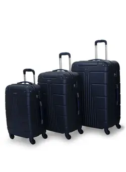 Hardside 3 Piece Luggage Trolley Set Blue 