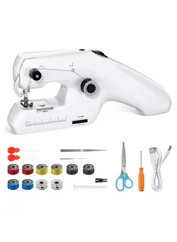 چرخ خیاطی چرخ خیاطی دستی Handheld Sewing Machine, Portable Mini Machine Electric Stitch Tool, with Accessories, Suitable for Clothing, Curtains, Denim, Leather(White) 