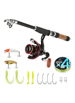 ماهیگیری چرخ و قرقره Portable Spinning Reel Fishing Rod Combo Full Kit 