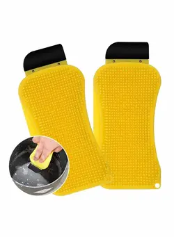 ظروف و تجهیزات آشپزخانه اکسسوری و تجهیزات آماده سازی 3-in-1 Silicone Dish Sponge, 2 Pcs Pan Safe Silicon Scrubber Reusable Sponge Dishwashing Brush, Kitchen & Bathroom Cleaning Tool for Washing Dish Bowl Pan Pot Fruit Vegetable 