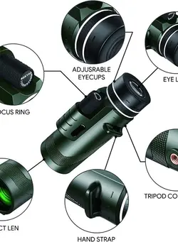 دوربین فیلم‌برداری و عکاسی تلسکوپ و میکروسکوپ 80x100 Monocular-Telescope High Powered Monocular Low Night Vision Monocular for Smartphone Adapter Monocular Telescope Hunting Wildlife Bird Watching Travel Camping Hiking, Green-1 