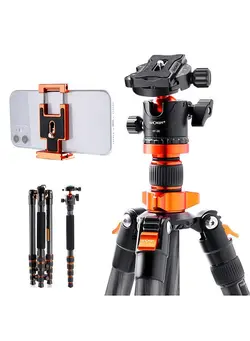 لوازم جانبی فیلم‌برداری و عکاسی سایر K&F CONCEPT  67.7in Foldable Tripod Stand Carbon Fiber Tripod Camera Stand with 2-in-1 Quick Release Plate Kits 10kg/22lbs Load Capacity Extendable Camera Holder with Ball Head 
