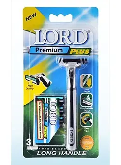 مردانه تیغ و ماشین اصلاح بدن Lord II Razor with Long Rubber Handle ATRA Compatible Twin Blade Razor and 1 Pack of 3 cartridges 