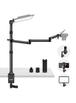 لوازم جانبی فیلم‌برداری و عکاسی اکسسوری حرفه‌ای NEEWER Upgraded Tabletop Camera Mount Stand with 3 Section Flexible Arm, Overhead Height Adjustable Stand Mount with Phone Holder, Ball Head for DSLR Camera, Phone, LED Light, Webcam, TL253A+MH022 