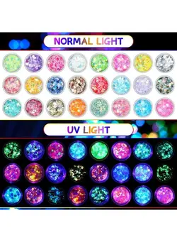 آرایشی صورت سایر 24 Boxes Glow in The Dark Body Face Glitter Makeup Chunky Glitter Holographic High Luminous Cosmetic Iridescent Festival Accessories Party Face Glitter for Nail Hair Eye (Glow in The Dark Glitter) 