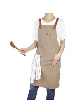 ظروف و تجهیزات آشپزخانه اکسسوری و تجهیزات آماده سازی Kitchen Chef Cotton Canvas Apron Barber Works Shop Cooking Cross Back Aprons for Women Men with Pockets (Khaki) Gift for Birthday Valentine's Day Thanksgiving 