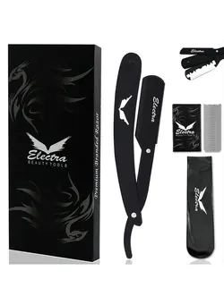 مردانه تیغ و ماشین اصلاح بدن Cut Throat Shaving Razor Kit - Matte Black Straight Edge Safety For Men - Professional Barber Cutthroat Razors Set – Premium Stainless Steel Shaver With 20 Single Edge Blades (Aisuru) 