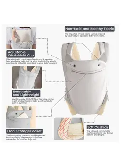 Baby Carrier with Pocket, 4-in-1 Easy to Wear Ergonomic Adjustable Breathable Carrier Slings, Perfect for Newborn to Infants up to 15KG Toddlers Newborn to Toddler (Grey) 