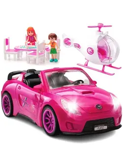 عروسک و لوازم  جانبی اکسسوری عروسک Barbie Pink Convertible 2Seater Vehicle Doll Accessories With Lights And Sounds 10 Pc Car For Dolls Set Toy Car Includes Helicopter Doll 2 Figurines Dining Table Set Great Gift 