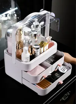 زیبایی و آرایش سایر Tabletop Multifunction Dust Proof Transparent Cosmetic Storage Box with Lid And Drawers Makeup Organizer For Dressing Table Skin Care Lipstick Jewelry Office Accessories Portable Waterproof Design 