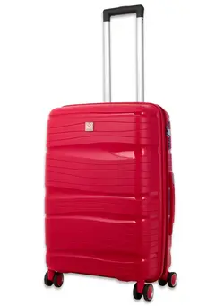چمدان و ساک مسافرتی چمدان تک Reflection 24 Inch Polypropylene Suitcase Lightweight Hardside Curvy Line Series Travel Luggage Trolley with 84L Storage Capacity 4 Spinner Wheels and TSA Lock Red 