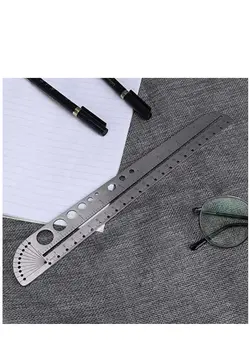 چرخ خیاطی چرخ خیاطی دستی Multi-functional Metal Ruler Stainless Steel Multifunctional Scale Ruler Protractor Figure Drafting Measuring Tool for Architect Engineers Office School 11.8in/30 cm. 
