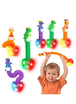 گجت، فیجت و سرگرمی پاپ ایت SYOSI 3 Pack Pop Tubes Fidget Toys, Dinosaur Sensory Tubes with LED Light Up, Glow Party Favors for Toddlers with BIBI Sound, Stress Relief Toy for Girls Boys Kids Birthday Gift Party Supplies 