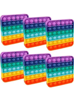 گجت، فیجت و سرگرمی اسپینر 6 Packs Pop Fidget Pops Toys Gifts For Boys Girls Kids Classroom Tools Aids Push Bubble Sensory Party Grade Group Preschool Graduation Favors Instruction Learning Game Rainbow Square Bulk 