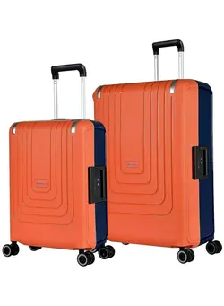 چمدان و ساک مسافرتی ست چمدان Vertica Hard Case Trolley Luggage Set of 2 Polypropylene Lightweight 4 Quiet Double Spinner Wheels With TSA Lock B0006M DarkBlue Orange 