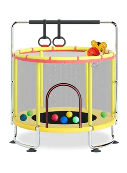 بازی‌های فضای باز و تجهیزات پارک ترامپولین 5FT Trampoline for Kids,Indoor Outdoor Toddler Trampoline with Enclosure Net,Update Safety Upper Ring Reinforcement with Basketball Hoop,Baby Trampoline Toys,Birthday Gifts for Kids 