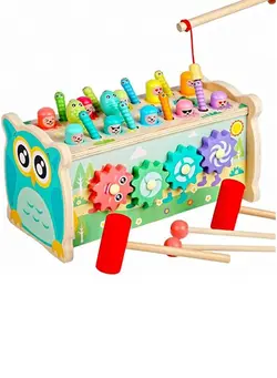 اسباب‌بازی‌های کودک و نوپا سایر 3 In 1 Wooden Hammering Pounding Bench Toy For Kids With Xylophone Gears Hamster Hammer Toy Pounding Bench Montessori Preschool Early Learning Development Educational Activity Toys For Toddlers 