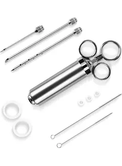 ظروف و تجهیزات آشپزخانه اکسسوری و تجهیزات آماده سازی 11-Piece Marinade Meet Bbq Sauce Injector Needles Syringe Silver 
